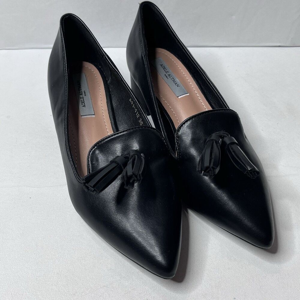 Adele Altman Roma Black Leather Tasseled Pointy Toe Loafers Womens Size 36/5.5